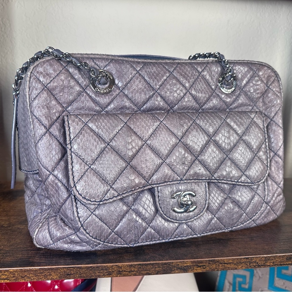 Authentic Python Chanel Metallic Large Shoulder Bag - Picture 2 of 16